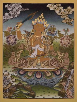 Arya Bodhisattva Manjushri Thanka | Tibetan Thangka Painting |Wisdom Deity